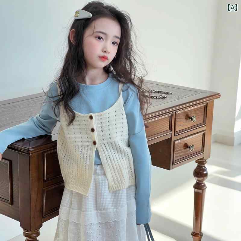 子供服 スカート カジュアル 女の子 スーツ 2025 春の 子供用 韓国 ベスト Tシャツ レイヤリング シャ..