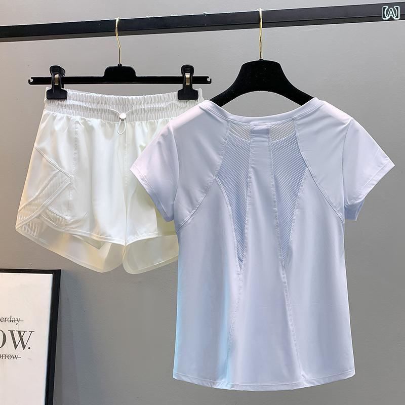 ランニング ウェア スポーティー 夏用の 女性用 スポーツ スーツ 速乾 通気性 ゆったり スリム ヨガ トップス ランニング トレーニング フィットネス バドミントン