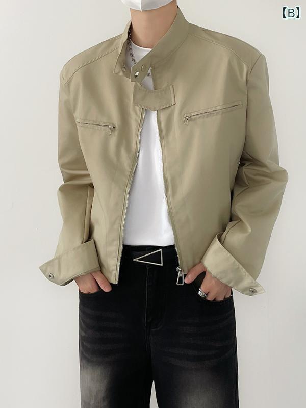 メンズ フライトジャケット アウター SF / 秋 春 韓国 ハイエンド レトロ ジッパー スタンドカラー エア クラフト ジャケット メンズショート パッド入り ショルダー