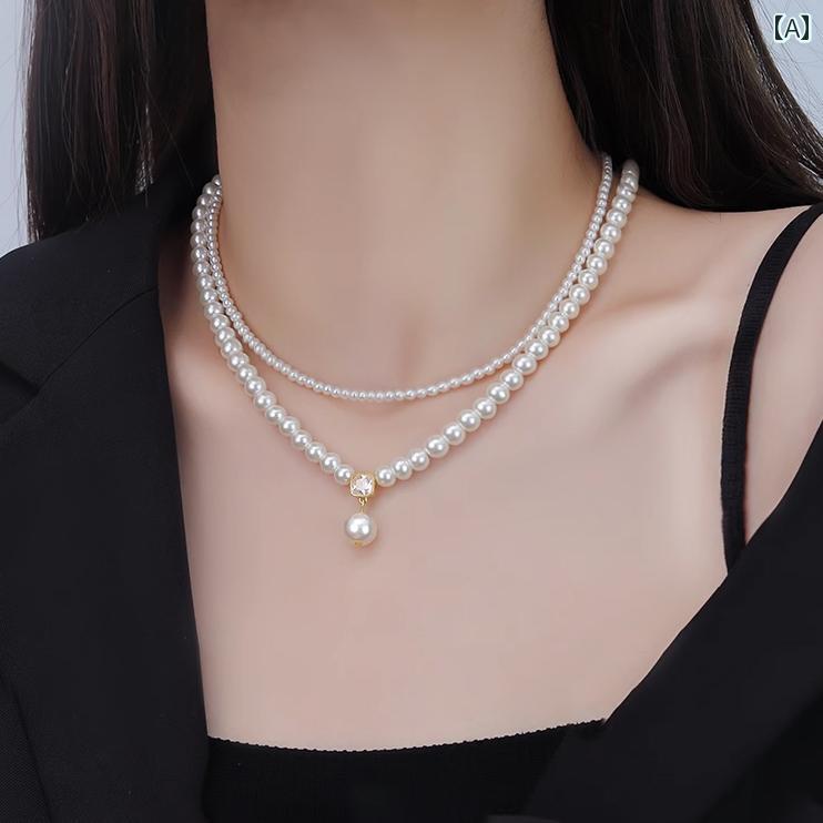 レディース ネックレス チェーン ガーリー Shijia パールネックレス 2025 二 重 ネックレス 軽量 高級 ミレー 鎖骨 チェーン