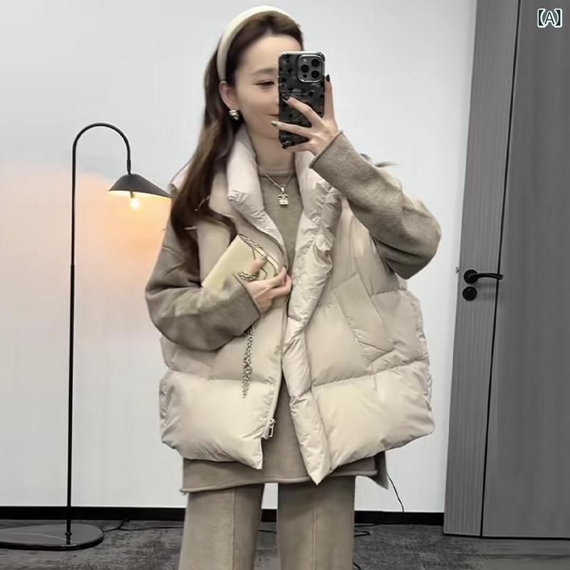 カジュアル ダウン ベスト 女性用 2024秋冬 韓国 ダウン コットン ベスト レディース パファー トップス 無地