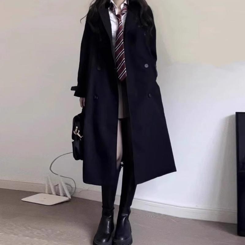 レディース トレンチコート きれいめ レディース ミドル 丈 ブラック トレンチコート 2025 春秋 韓国 高級 英国 風 コート 小さい サイズ(4)