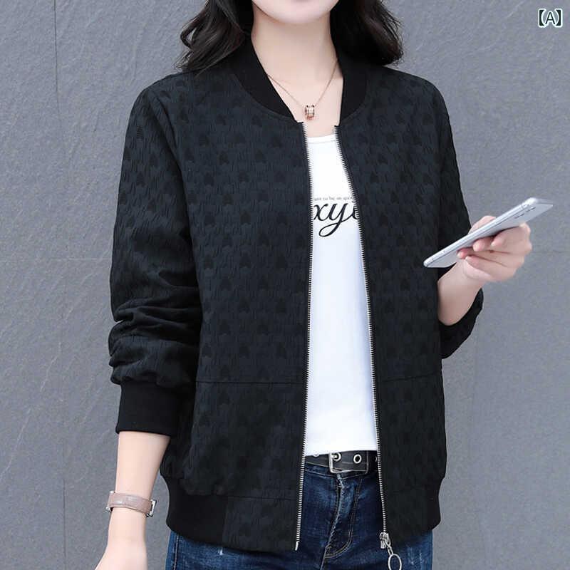 春秋 レディース カジュアル ジャケット 中年 ママ 秋 ラウンドネック ジャケット レディース 野球 ゆ..