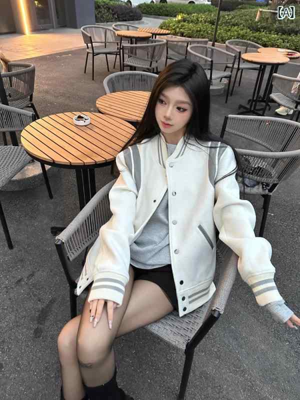 春秋 レディース カジュアル ジャケット 2025年 初秋冬 レディース ベースボール ジャケット ショート ハイエンド アメリカン カジュアル 厚手 セーター