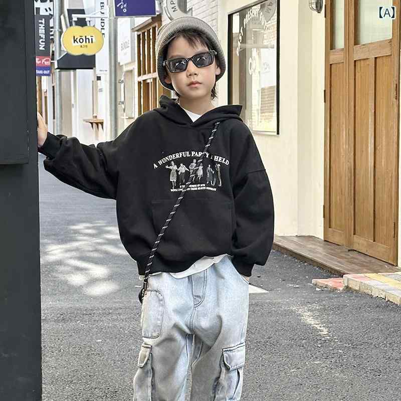 キッズ服 カジュアル パーカー クール ボーイズ フード付き リップ ド スウェットシャツ 春秋 子供用 ..