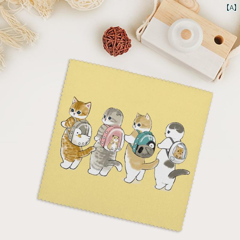 メガネ拭き おそうじ 癒しの イラスト 猫 サメ 猫を 囲む メガネ クロス レンズ クリーニング