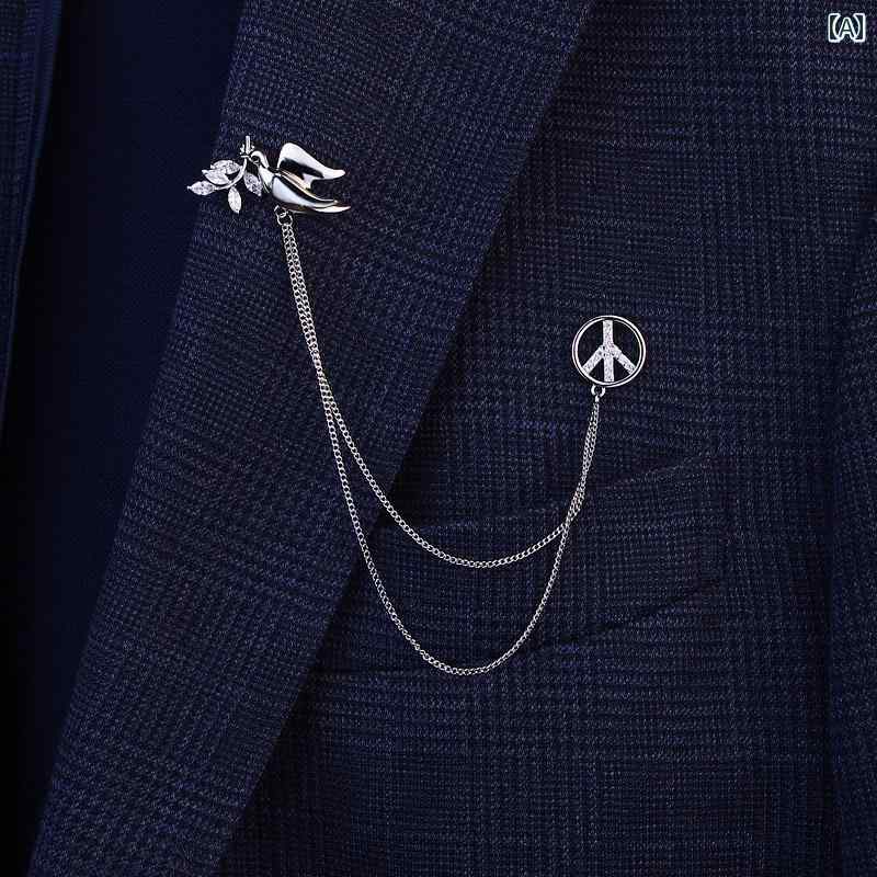 ブローチ ワンポイント コサージュ ツバメの ブローチ ファッション チェーン カラー ピン シャツ 襟の ボタン バッジ 高級 コサージュ メンズ レディース...