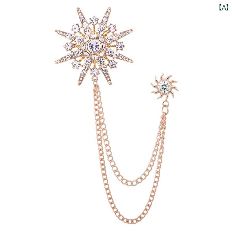コサージュ メンズ アクセサリー と アメリカ ハイエンドの 高級 金 メッキ ラインストーン ブローチ メンズ チェーン タッセル サンスター コサージュピン スーツ アクセサリー 女性用