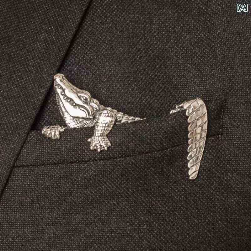 コサージュ メンズ アクセサリー レトロ 紳士用 ワニ 動物の 形の スーツ ブローチ 装飾 コート 万能 カラー バックル シャツ バッジ アクセサリー