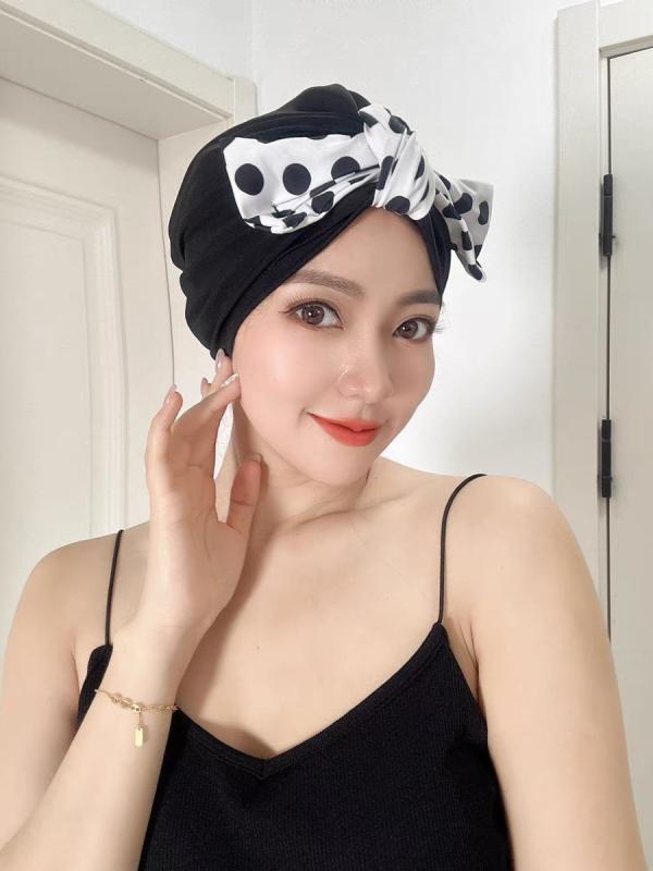 スイミング キャップ 水泳 韓国 ファッション 耳の 保護 快適 生地の 水泳 帽は 頭を 圧迫 しません 帽 長い 髪の ドットの 温泉 レディース
