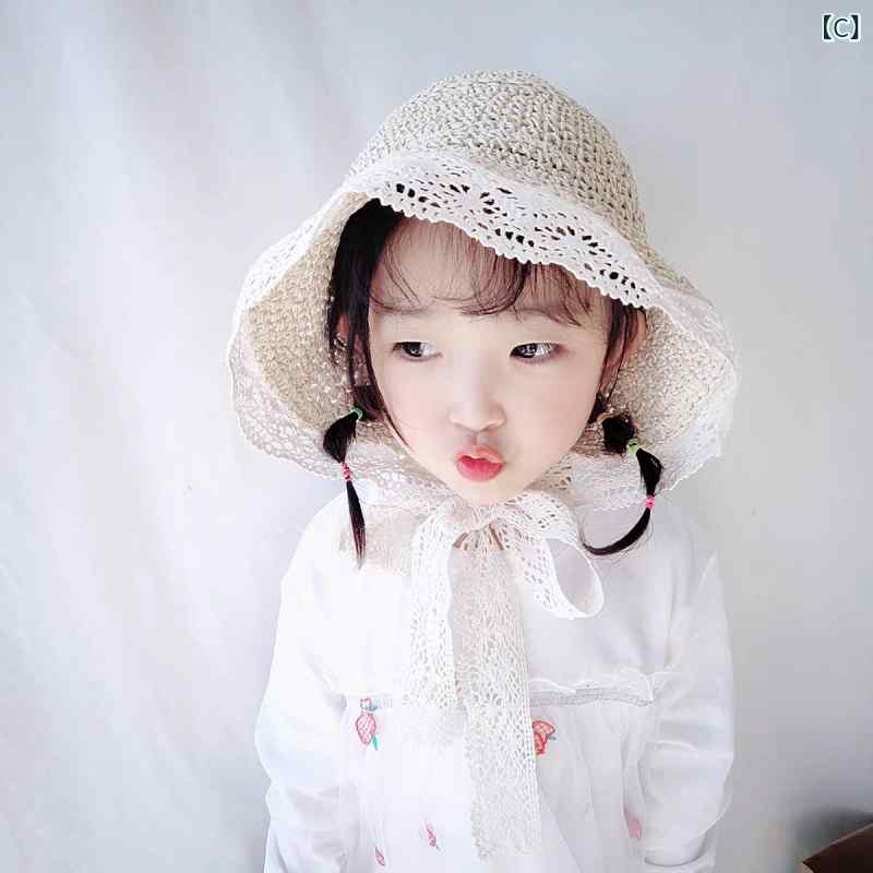キッズ ベビー サンハット かわいい インスの 夏 子供用 麦わら 帽子 韓国 ベビー ...