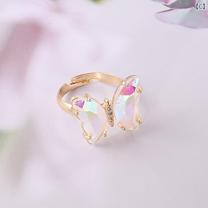 LAONsChoiceのかわいい 子供用 プリンセス アクセサリー リング 子供用 蝶 宝石 リング 女性 プリンセス 小さい 女の子 ラインストーン カラー クリスタルジュエリー おもちゃ｜アングル3