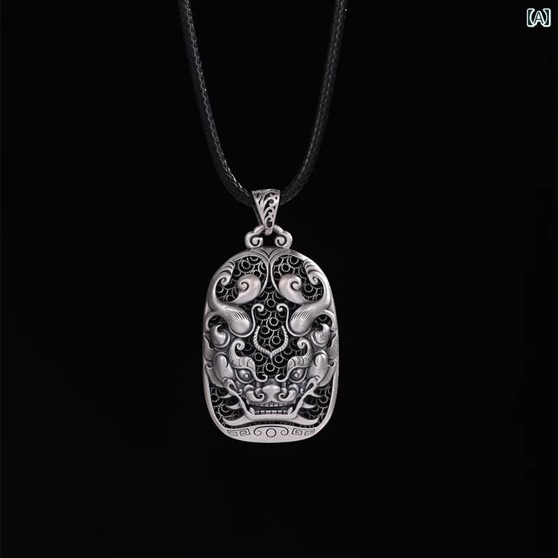 メンズ ペンダント アクセサリー ネックレス Luotai 古風 銀細工 師 999 スター リング シルバー Pixiu ペンダント メンズ レディースの 中国 ネックレス 誕生 年 蛇 ギフト(4)