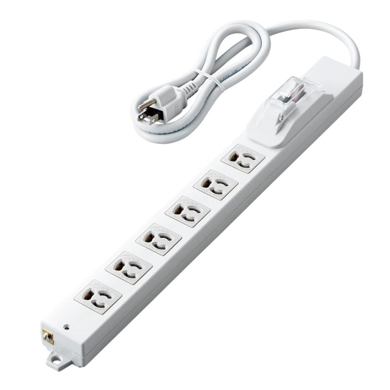 エレコム 電源タップ ロング型 3ピン 6個口 抜け止め 過電流ブレーカー RoHS指令準拠 法人向け ライトグレー T-H07OCPR