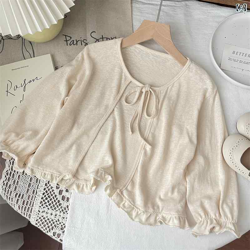 女の子用 カーディガン キッズ ニット 女の子用 レース 竹 綿 日焼け防止 服 薄手 ベビー サマー ジャ..