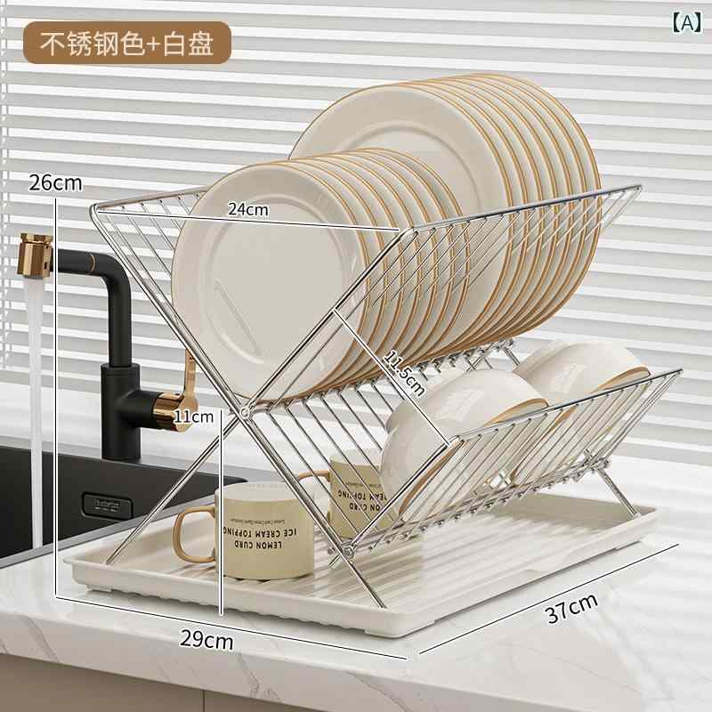 Stainless Goods - キッチン 収納 ラック 快適 キッチン 食器 収納 ラック カウンター トップ 排水 皿 折りたたみ 式 プレート ボウルと 箸