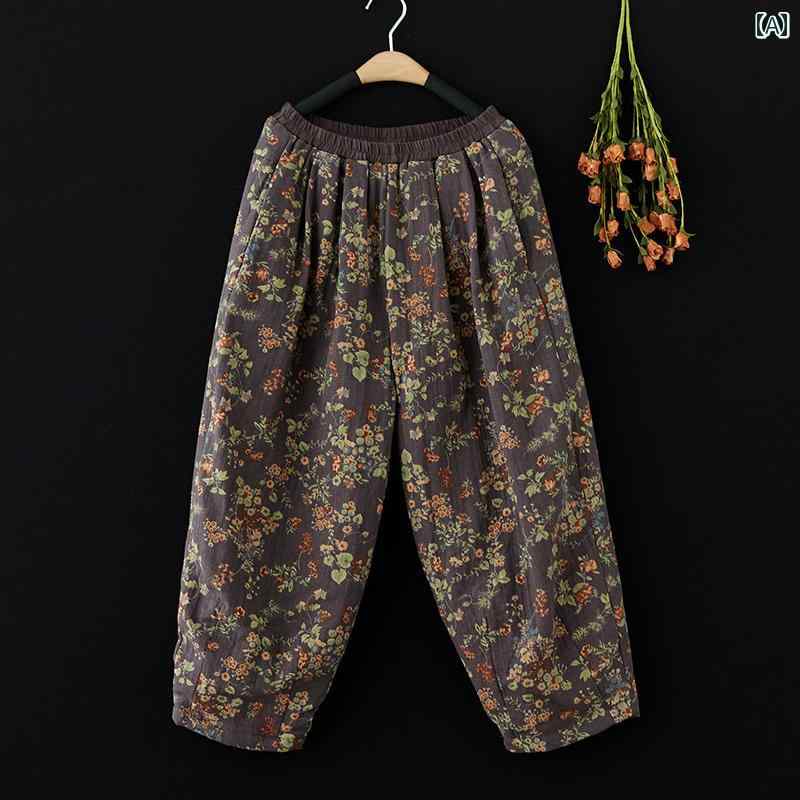 ゆったり パッチワーク パンツ レディース レディース レトロ 花柄 薄手 リネン ブルマ カジュアル 九..