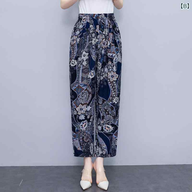 ゆったり パッチワーク パンツ レディース 向け 綿 シルク レディースパンツ ストレート パンツ 夏用 大きいサイズ ゆったり カジュアル 30mm 丈 ハイウエスト マザー