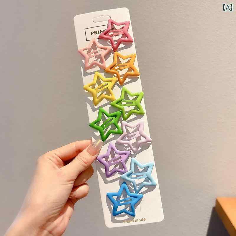 女の子用 ヘアアクセサリー キッズ カラフルな BB クリップ 子供用 スター ヘア 髪を 傷つけません 赤..