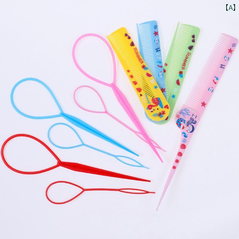 女の子用 ヘアアクセサリー キッズ 子供用 編み込み 分配 ライン 特殊 コーム 尖った 尾 折りたたみ ツ..