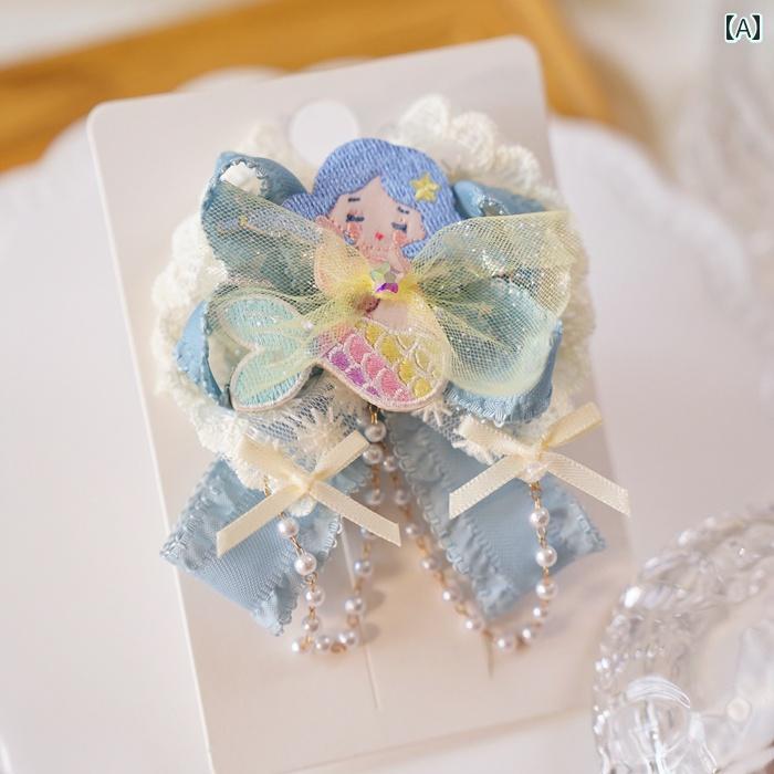 女の子用 ヘアアクセサリー キッズ 子供用 手 刺繍 ヘア ピン ウサギ 耳 マーメイド 女の子 ニット 花 ..