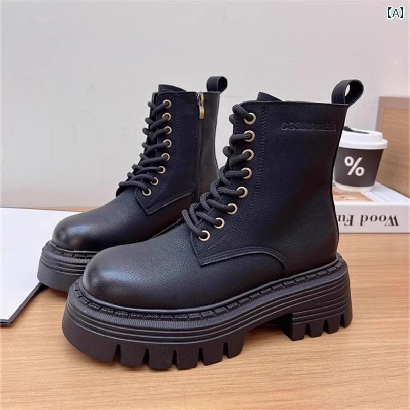 厚底 ブーツ レディース 革 身長 アップ 厚底 ブーツ 女性用 2024秋冬 シングル 英国 風 モーター サイ..