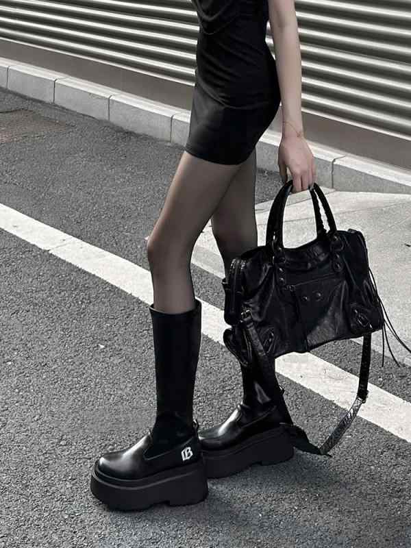 厚底 ブーツ レディース 厚底 伸縮性 スキニー ブーツ レディース年 ロング ハイカット ナイト 細身 身..