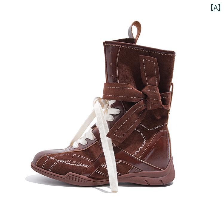 厚底 ブーツ レディース 牛革 女性用 革 レトロ 高め ダック ハンティングブーツ 万能 マイ ラード 四..