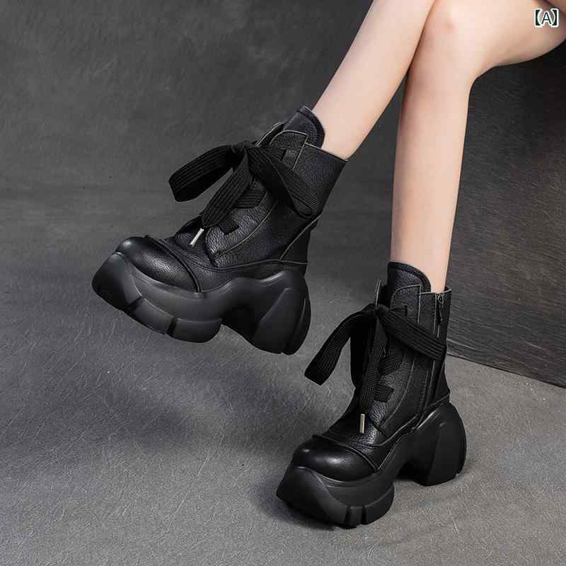 厚底 ブーツ レディース 2024秋冬 革 防水 厚底 英国 風 ブーツ レトロ小 丈 7 CM レディース