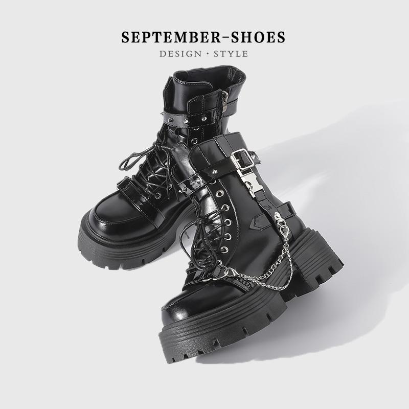 厚底 ブーツ レディース パンク コス 高めの 厚底 ブーツ 春秋用 小柄 ゴシック スタイル スタッズ ミ..