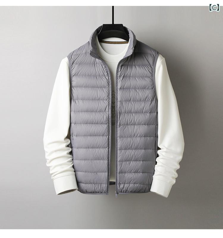 LAONsChoiceのメンズ ダウンベスト ファッション YaYa メンズ ダウン ベスト アウターウェア 2024 ショート 丈 薄手 冬 ジャケット｜アングル3