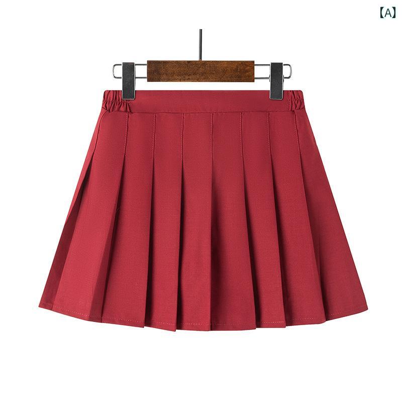 女の子用 スカート かわいい ガールズ スカート カレッジ スタイル プリーツスカート レッド こどもの ..