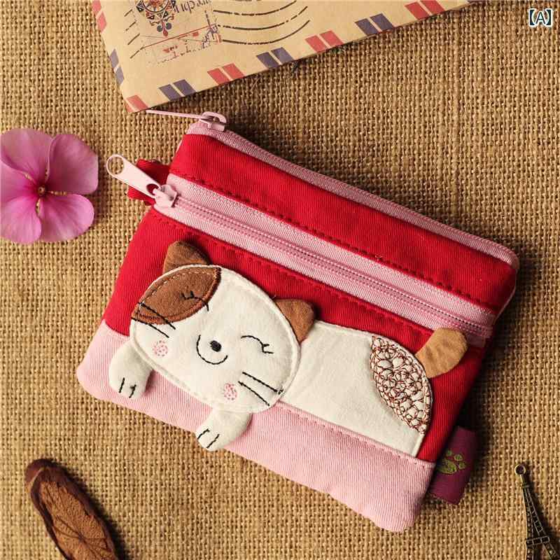 子供用 財布 ケース かわいい 猫 マルチグリッド ジッパー コイン キー バッグ キャンバス アート レデ..