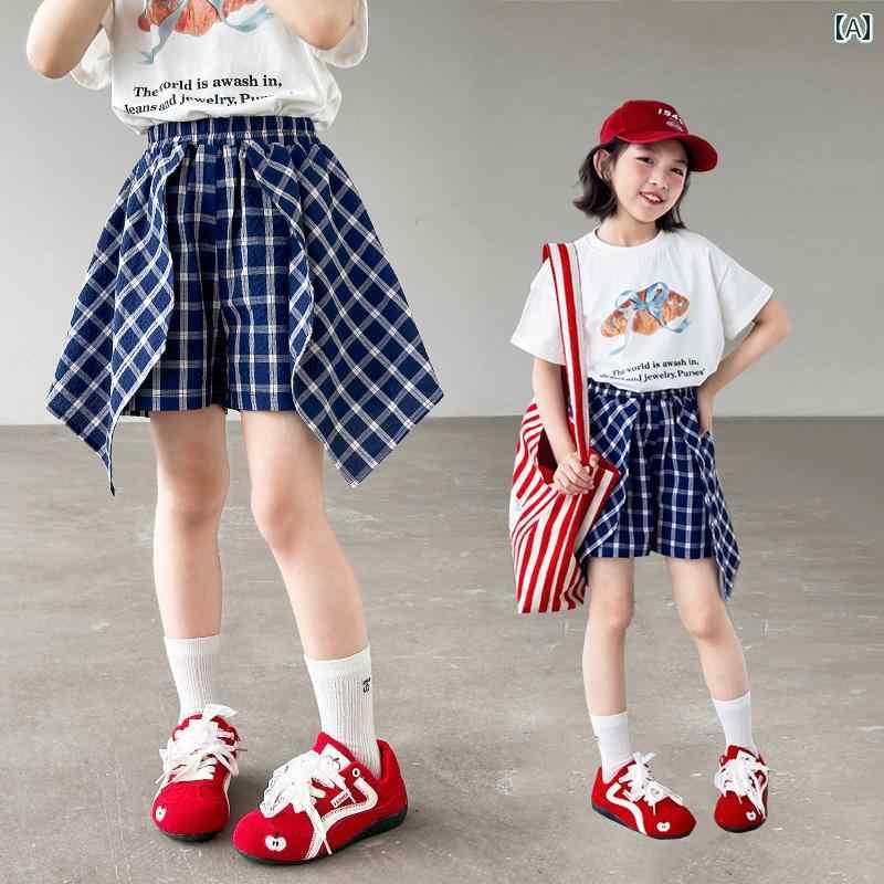 女の子用 おしゃれ ショート パンツ 女の子 ショート パンツ 夏の フェイク ツーピース スカート 2025 ..