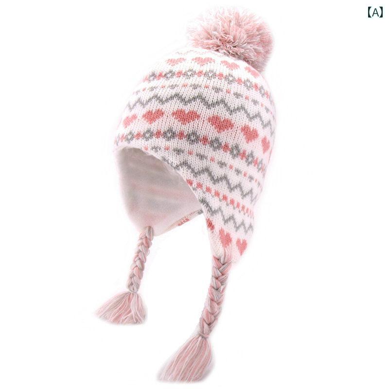 キッズ用 ニット帽 帽子 ノア バット 子供用 帽子 秋冬 女の子 冬 イヤーマフ ベビー ジャカード 裏起..