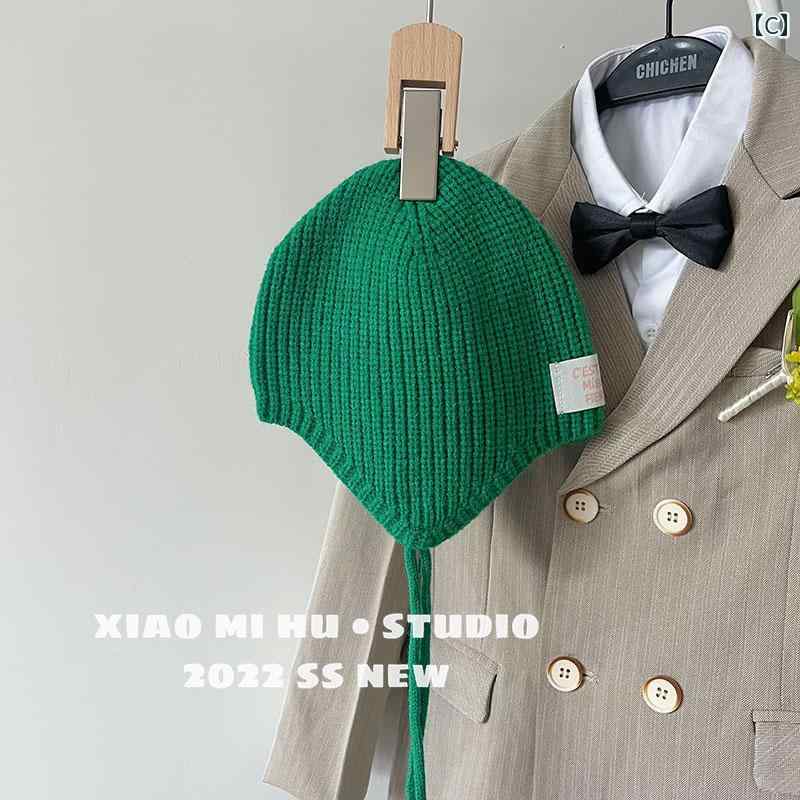 キッズ用 ニット帽 帽子 韓国 幼児用 子供用 秋冬用 耳 保護 ウール 帽子 男の子と 女の子 赤ちゃん用 ニット 無地 暖かい