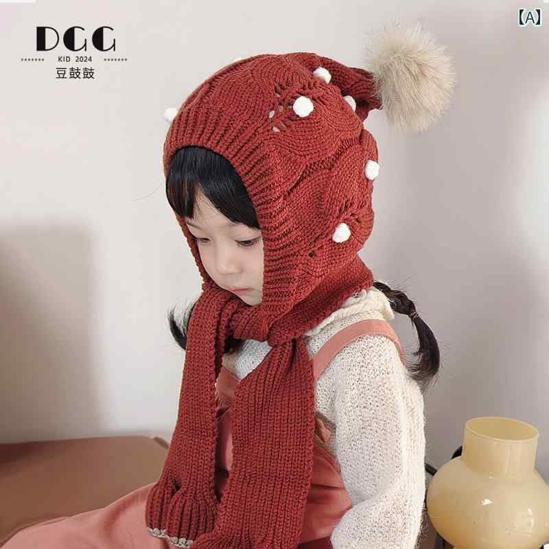 子供用 ニット帽 帽子 韓国 子供用 帽子と スカーフの オール イン ワン 冬用 暖かい スーツ中 大人 女の子 新年用の ニットの 尖った ウール 帽子
