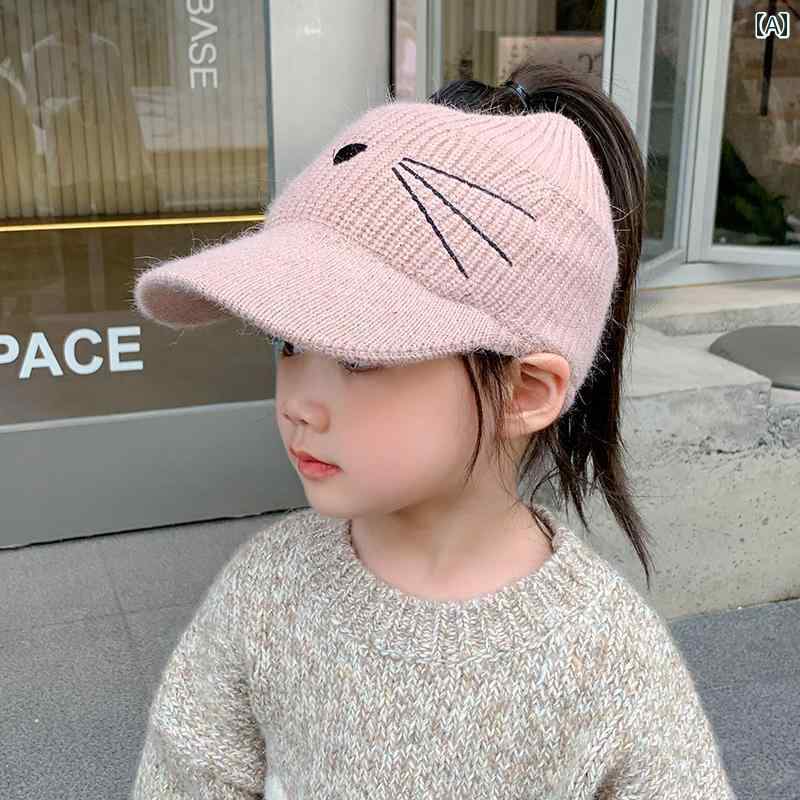 子供用 ニット帽 帽子 子供用 ニット 帽 女の子 野球帽 かわいい 猫 ポニーテール 秋冬 暖かい 赤ちゃ..