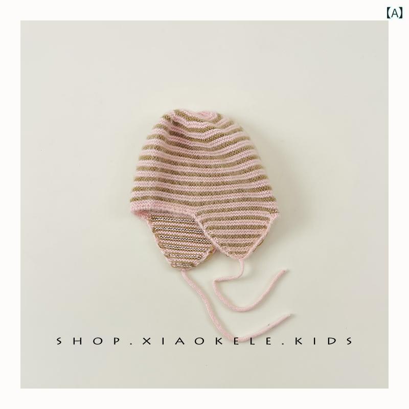 子供用 ニット帽 帽子 韓国 ストライプの 子供用 ウール 帽子 秋冬 男の子と 女の子用 ニット レース 耳 当て 赤ちゃん用 暖かい 親子用