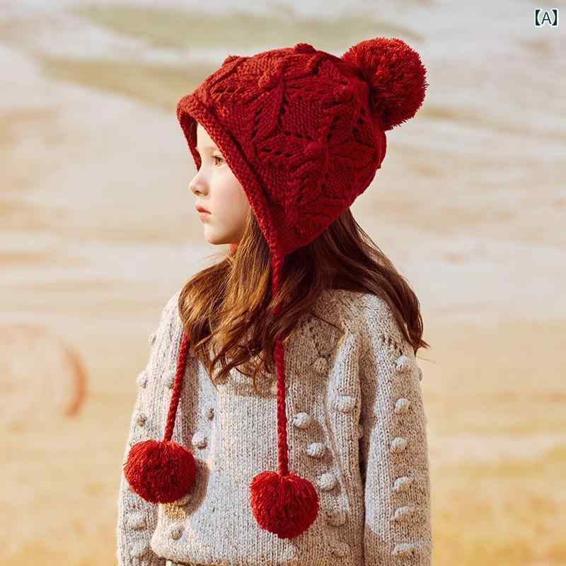 子供用 ニット帽 帽子 子供用 帽子 女の子 ニット 帽 秋冬 手編み ベビー ウール 耳あて 厚手 暖かい ..