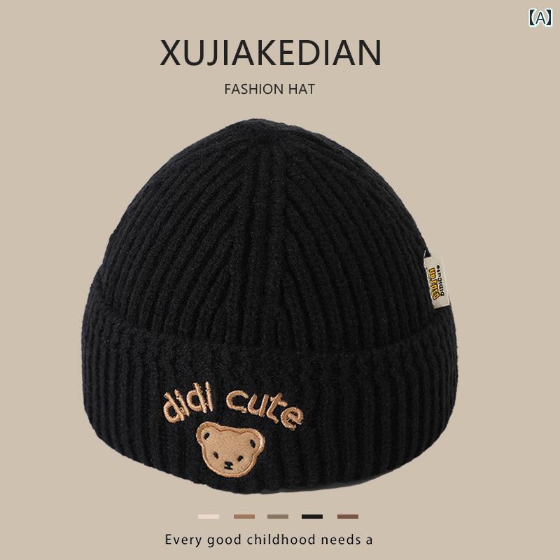 キッズ用 ニット帽 帽子 ベビー 帽子 秋冬用 厚手 暖かい 男の子 女の子 ニット ウール かわいい クマ ..