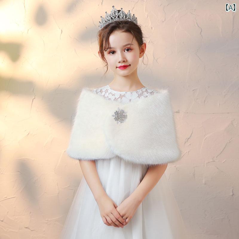 キッズ用 マント 子供 ドレス ショール 女の子 プリンセス ケープ 冬 フラワーガール パフォーマンス ウエスト コート ダンス 暖かい アウターウェア イミ...