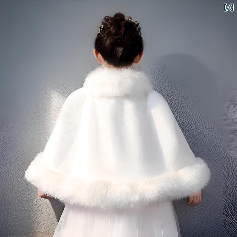 キッズ用 マント 子供用 ショール ファー ケープ コート 女の子 冬 フラワーガール おしゃれ ドレス パフォーマンス 防寒 暖かい プラッシュ