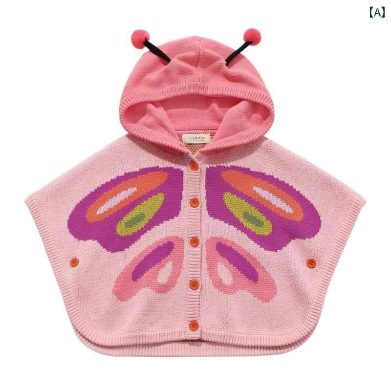 キッズ用 マント 女の子 蝶の ニット コート マント コウモリの シャツ フード付き ケープ セーター 綿 スタイリッシュ