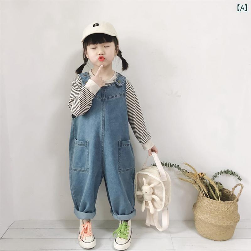 Overalls - ジャンプスーツ カジュアル 子供用 子供用 デニムオーバーオール 韓国 パンツ 春の 男の子と 女の子 赤ちゃん用 ゆったり カジュアルで スタイリッシュな ジャンプスーツ