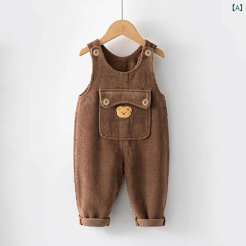 ジャンプスーツ カジュアル 子供用 女の子 子供用 コーデュロイ オーバー オール 男の子 かわいい パンツ 股 開きの 子供服 ジャンプスーツ