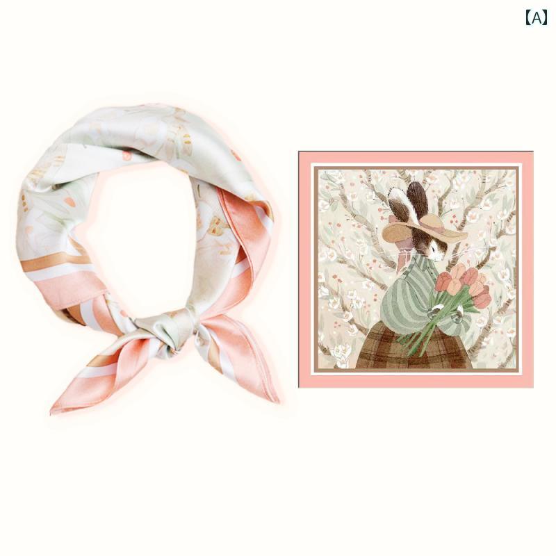 スタイリッシュ レディース スカーフ 物語 シルクスカーフ小 スクエア スカーフ レディース 春秋 2024 ..