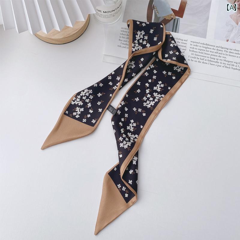 スタイリッシュ レディース スカーフ 黒と 白の 細い 長い リボン スカーフ バッグを 結ぶ 手首の 帽子..