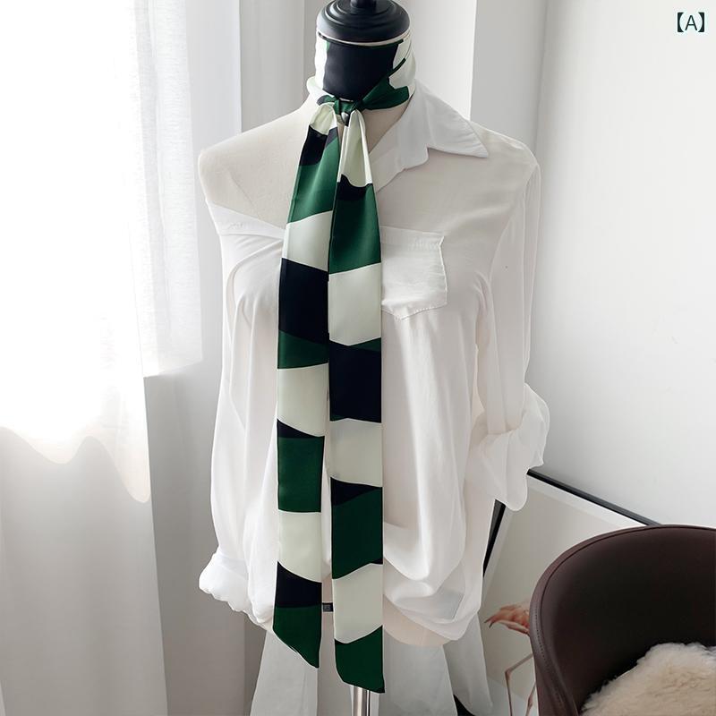 スタイリッシュ レディース スカーフ 女性用 ドットの 小さい シルクスカーフ 細くて 長い スカーフ 韓..