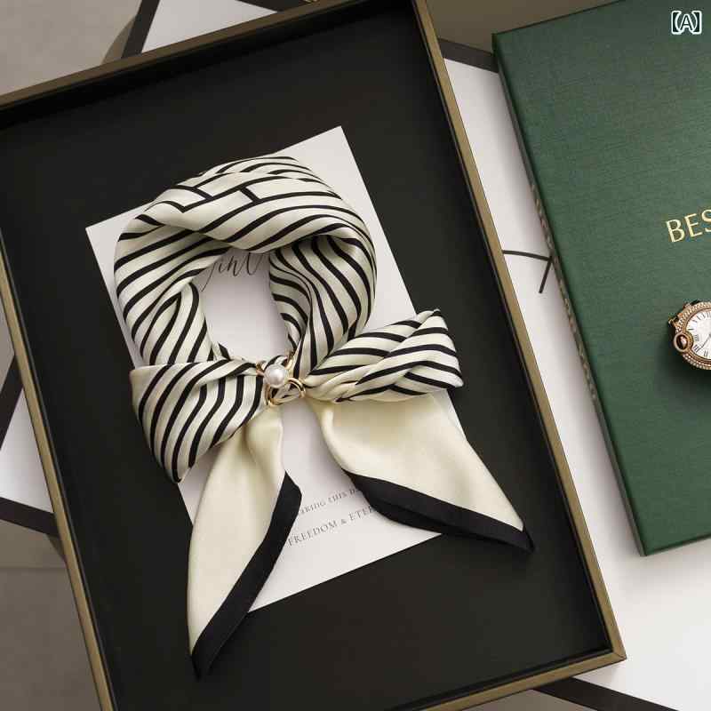 スタイリッシュ レディース スカーフ シンプル 100 マルベリー シルク スクエア スカーフ ストライプ ..